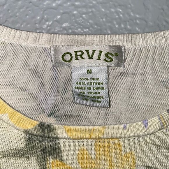 Orvis Womens Silk Blend Floral Print Round Neck Half Sleeve Top Yellow Medium - Picture 2 of 5